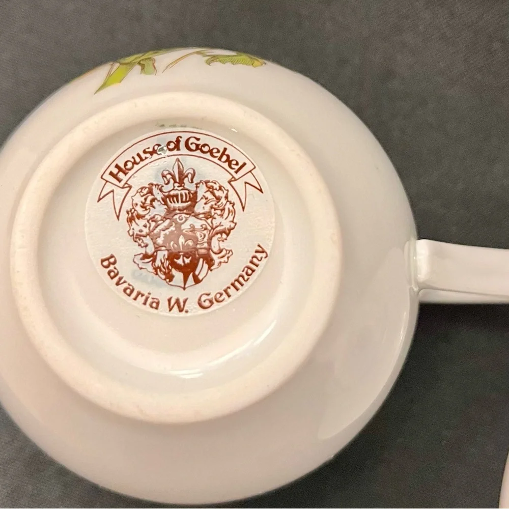 House of Goebel Bavaria West Germany Vintage Floral Teacup Saucer Set Poppy Leaf